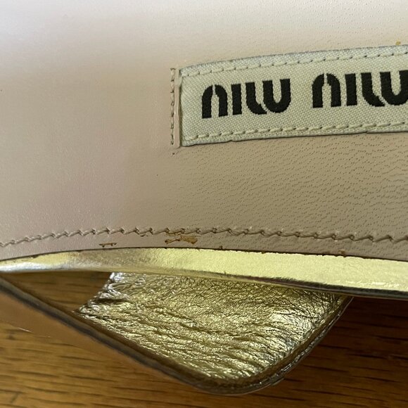 Miu Miu Metallic Gold Sandals with Rhinestone Heel Design, Size 41 EU - Picture 14 of 16